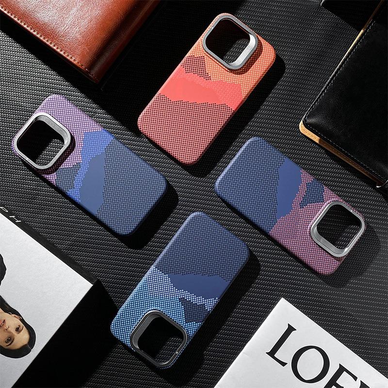 Carbon Fiber Star Mountain Mosaic Particle Matte Strong Magnetic Camera Kickstand Hardware Shockproof Phone Case For iPhone 16ProMax 15 14 13 Hard Full Cover
