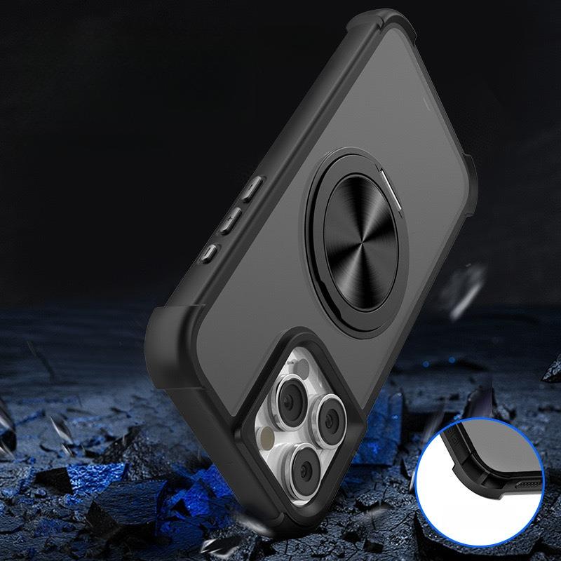 Four Corner Shockproof Slim PC Strong Magnetic Phone Case with 360 Rotating Metal Kickstand For iPhone 16ProMax 15 14 13 12 Skin Feel Bumper Shockproof Hard Full Cover