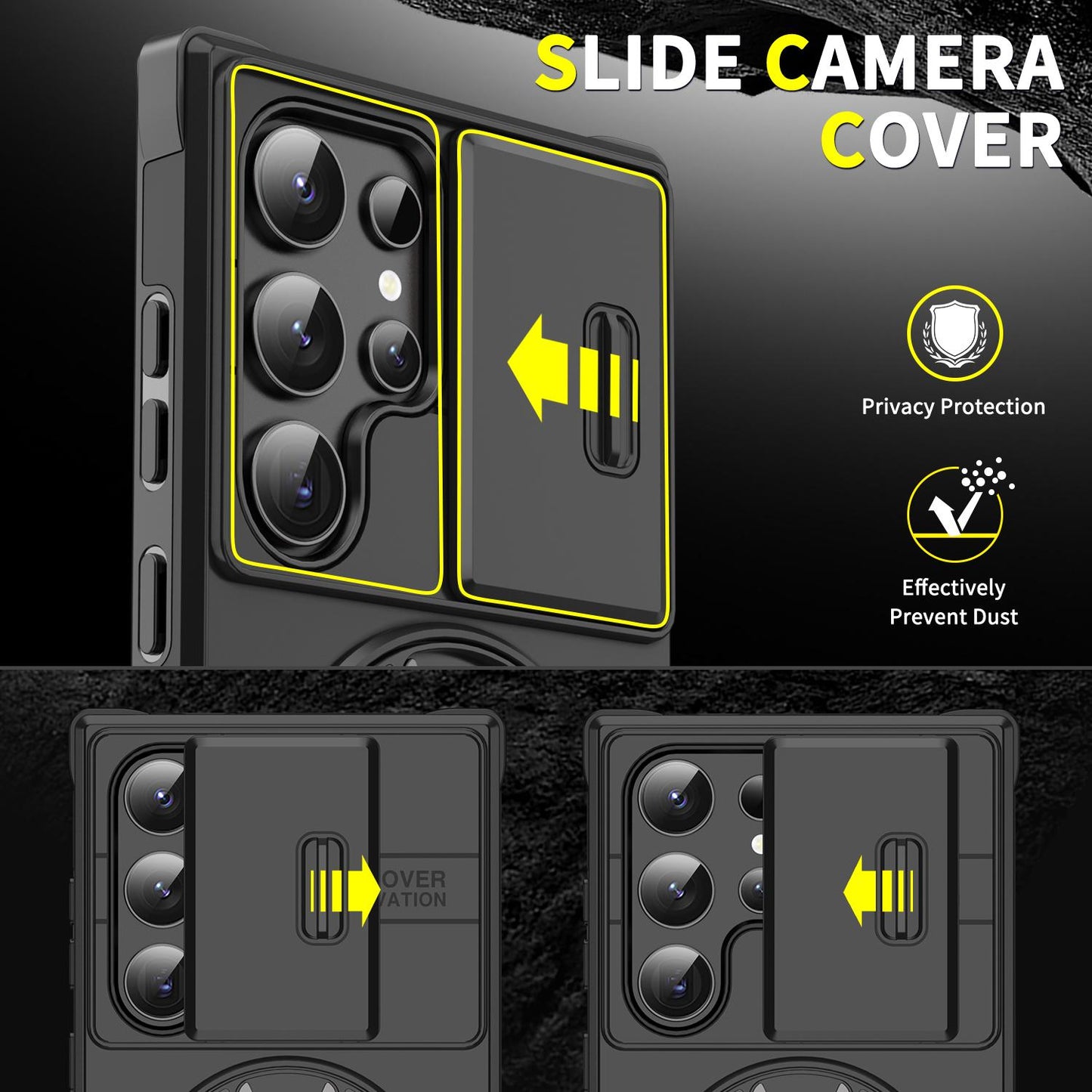 Heavy Duty Rugged Hybrid Armor 2 in 1 Slide Camera Lens Protective Phone Case for Samsung Galaxy S24 S25 Ultra A26 A36 A56