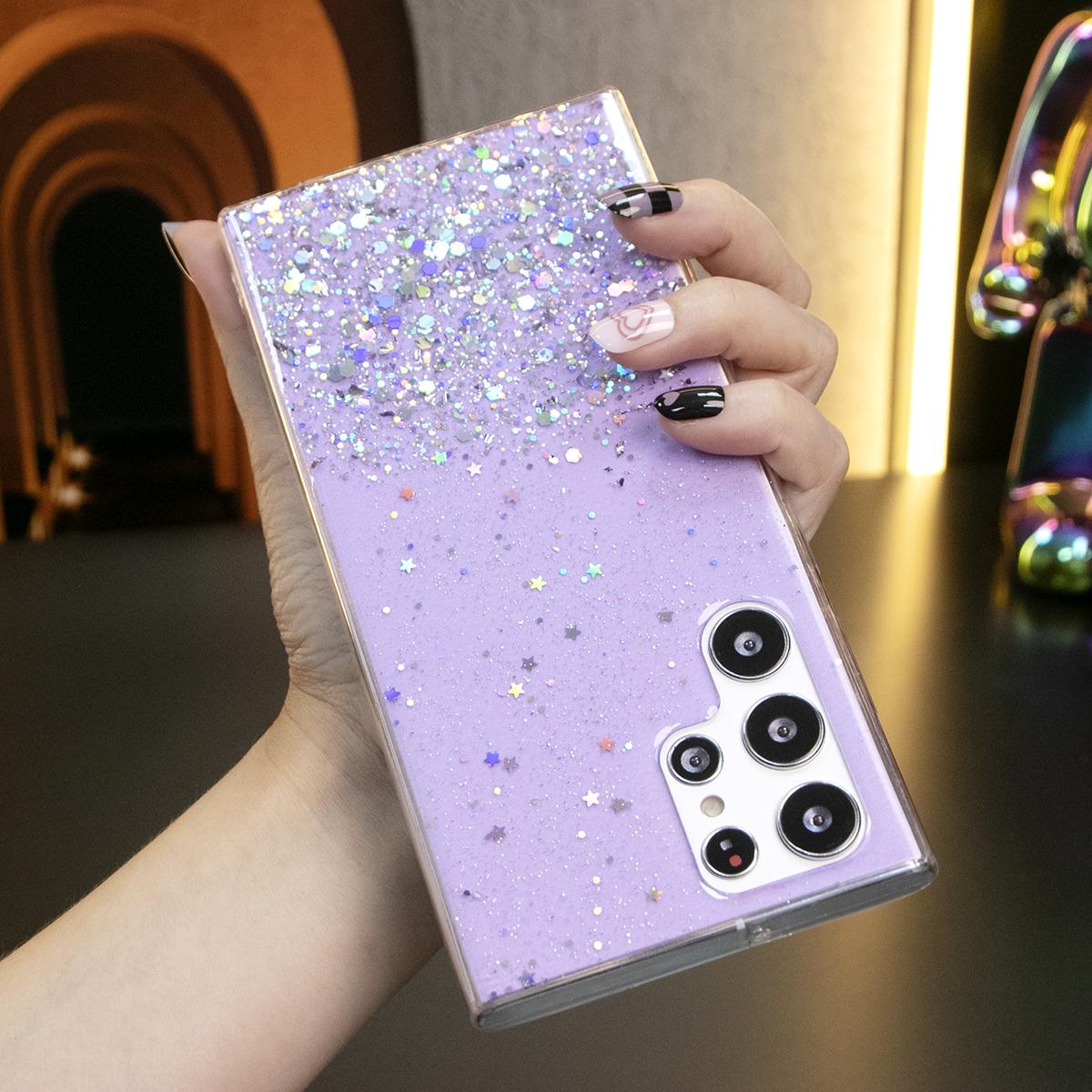 Glitter Star Sequin Basic Phone Case For Samsung S25 S24 S23 S22 S21 Note20 A15 A25 A35 A55 Clear Soft TPU Back Cover