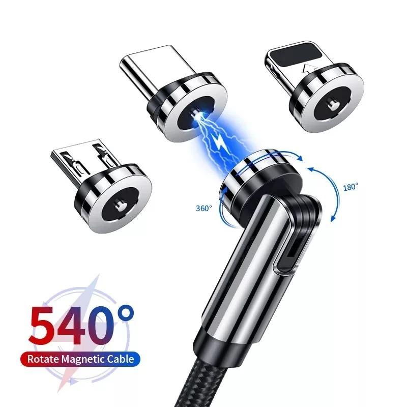 1m/2m/3m Magnetic Charging Cable 540° Rotating Magnetic Phone Charger Cable - 90° Angle Connector, Nylon-Braided Cords For iPhone For Samsung Smart Phone Accessories