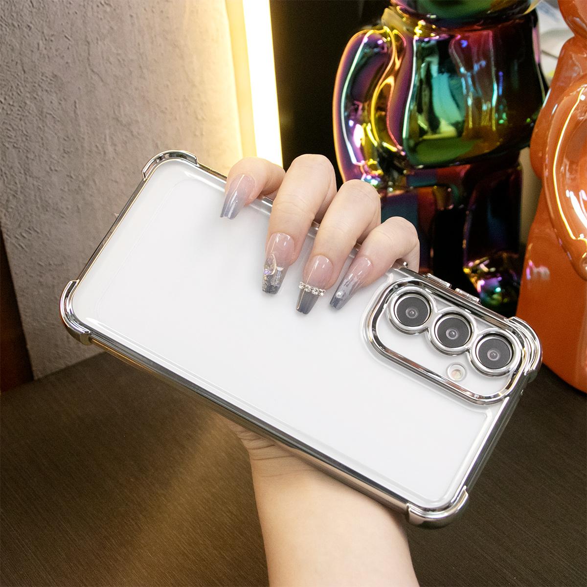 Luxury Plating Shockproof Clear Case for Samsung Galaxy A15 A25 A34 A35 A53 A54 A55 4G 5G Transparent Hard Acrylic Hybrid Bumper Armor Cover.