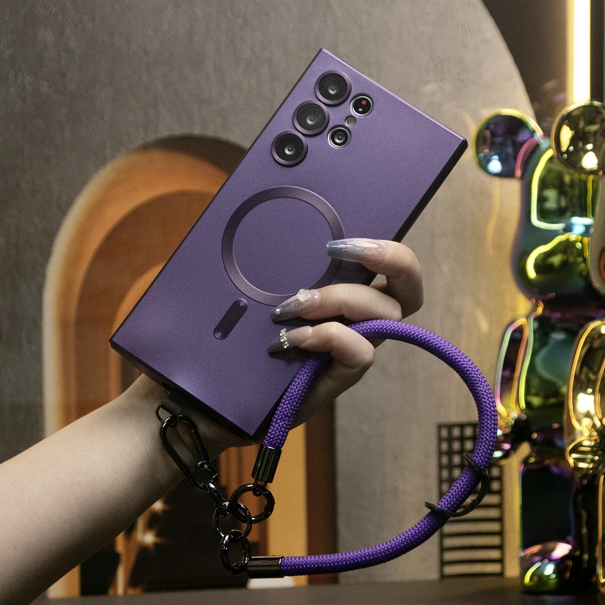 For iPhone 16 15 14 13 12 11 Pro Max Phone Case, Metallic Paint Magnetic Soft Glossy Slim, Full Camera Cover Phone Case With Multifunctional Climbing Rope