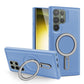 Luxury Full Leather Glossy Kickstand Phone Case For Magsafe For Samsung S25Ultra S25+ S25 S24FE S24 Ultra S23 S22 Ultra Plus Metal Ring Magnetic Metal Holder Shockproof Stand Back Cover