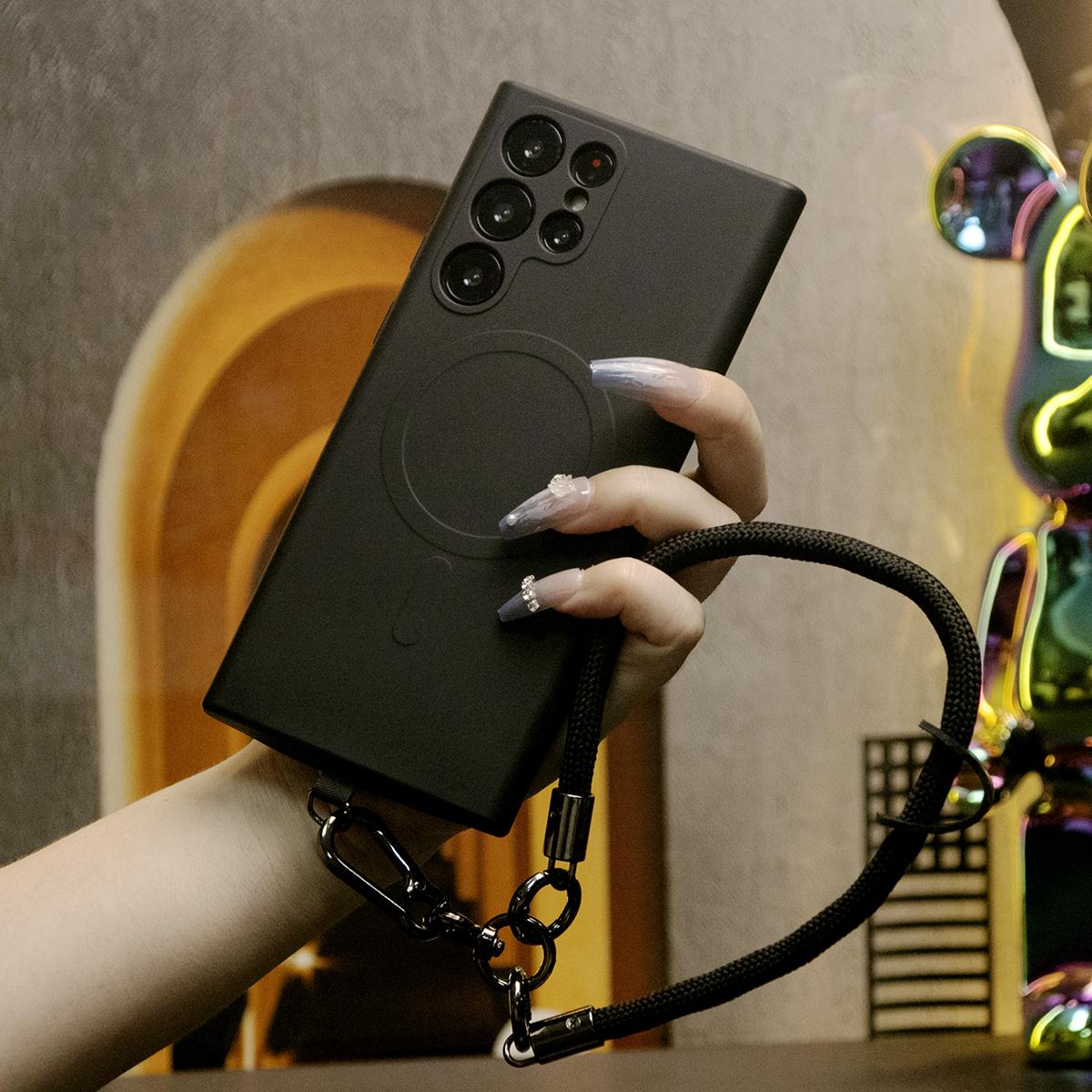 Strong Magnetic Case With Multifunctional Climbing Rope For Samsung S25Ultra S24FE S25 S24 A15 A35 A55 S22 S23, Soft Liquid Silicone Shockproof Phone Case With Microfiber Lining