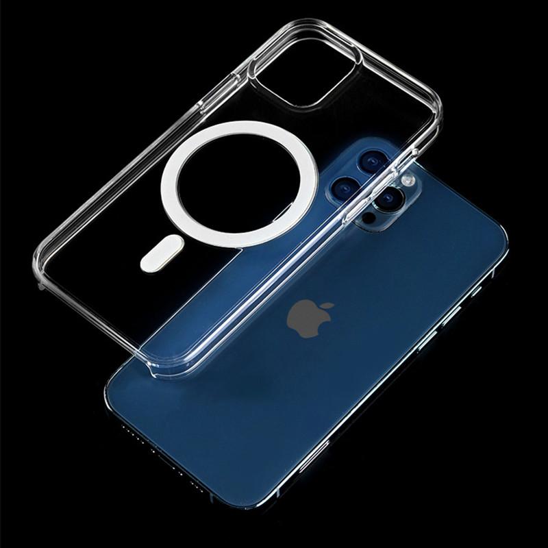 Transparent Hard PC Phone Case For iPhone 16 15 14 13 12 11 Pro Max Clear Crystal Magnetic Back Cover
