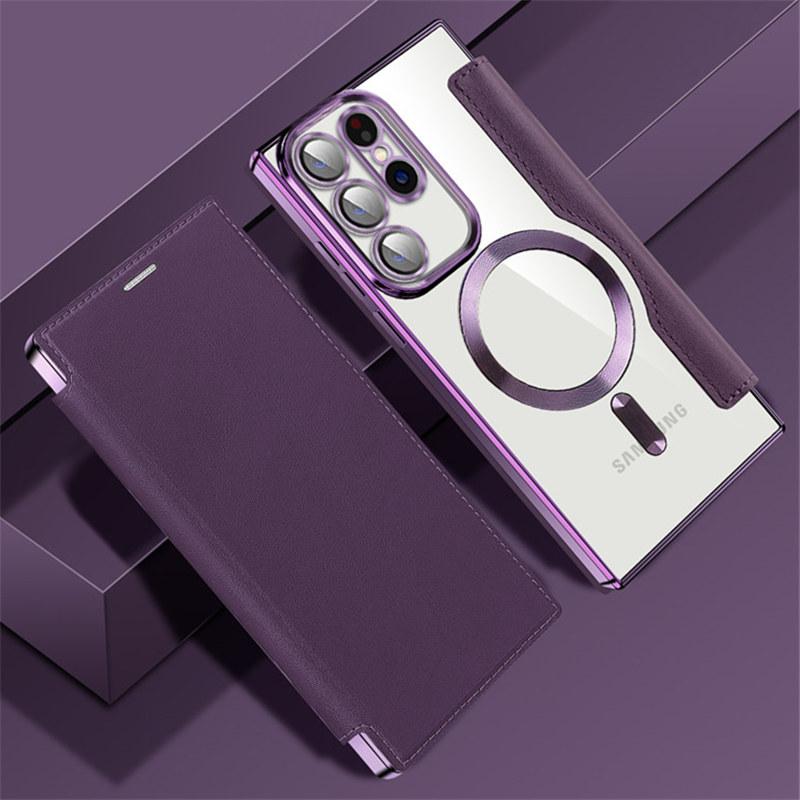 Luxury Flip Leather Magnetic Wireless Charging Phone Case For Samsung S25 S24 S23 S22 Stand Card Slots Bag Cover