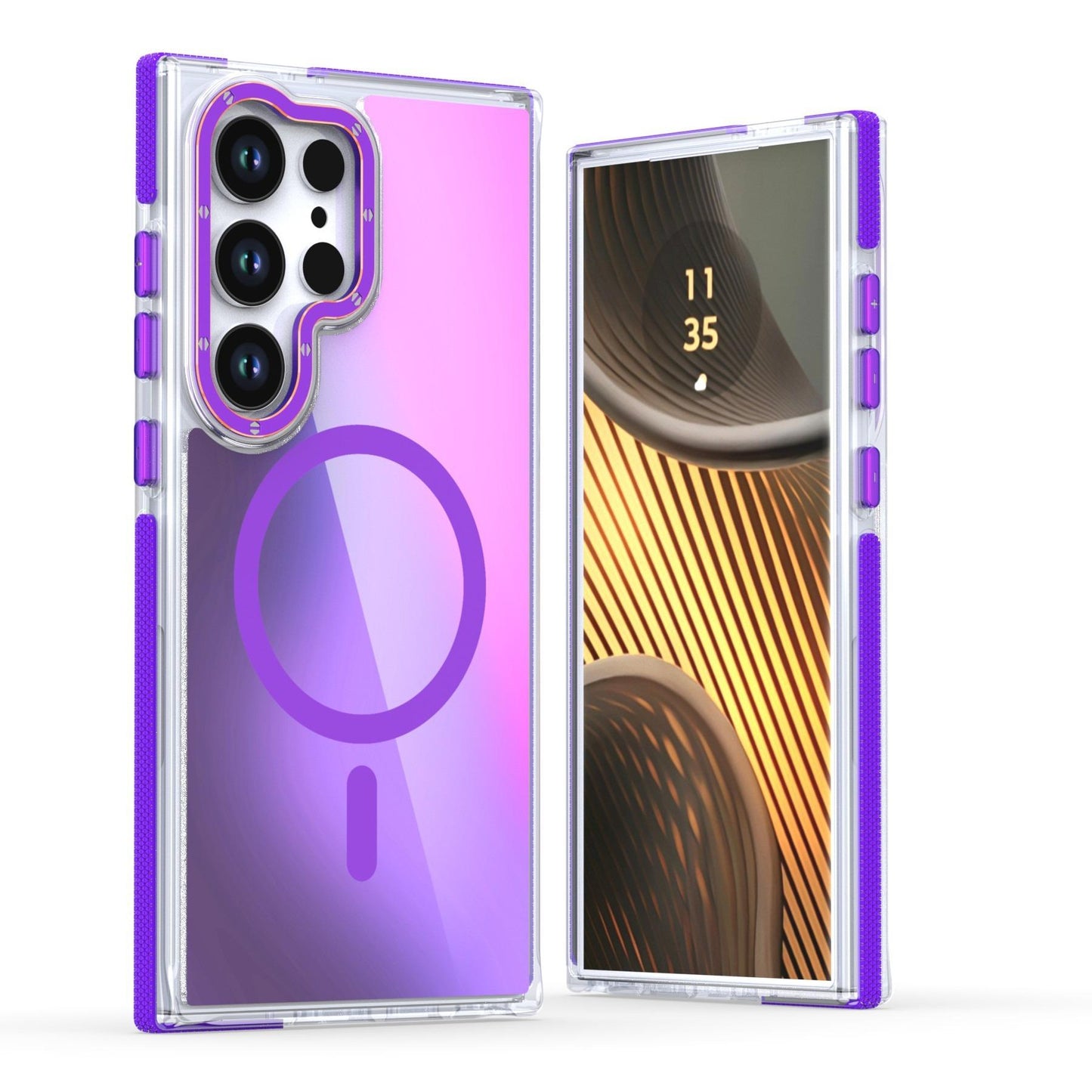 Laser Gradient Chameleon Strong Magnetic Wireless Charging Phone Case For Samsung S25Ultra S25 S24 S23 S22 S21FE A06 A15 A16 A25 A35 A36 A53 A54 A55 Metal Frame Acrylic Shockproof Hard Cover