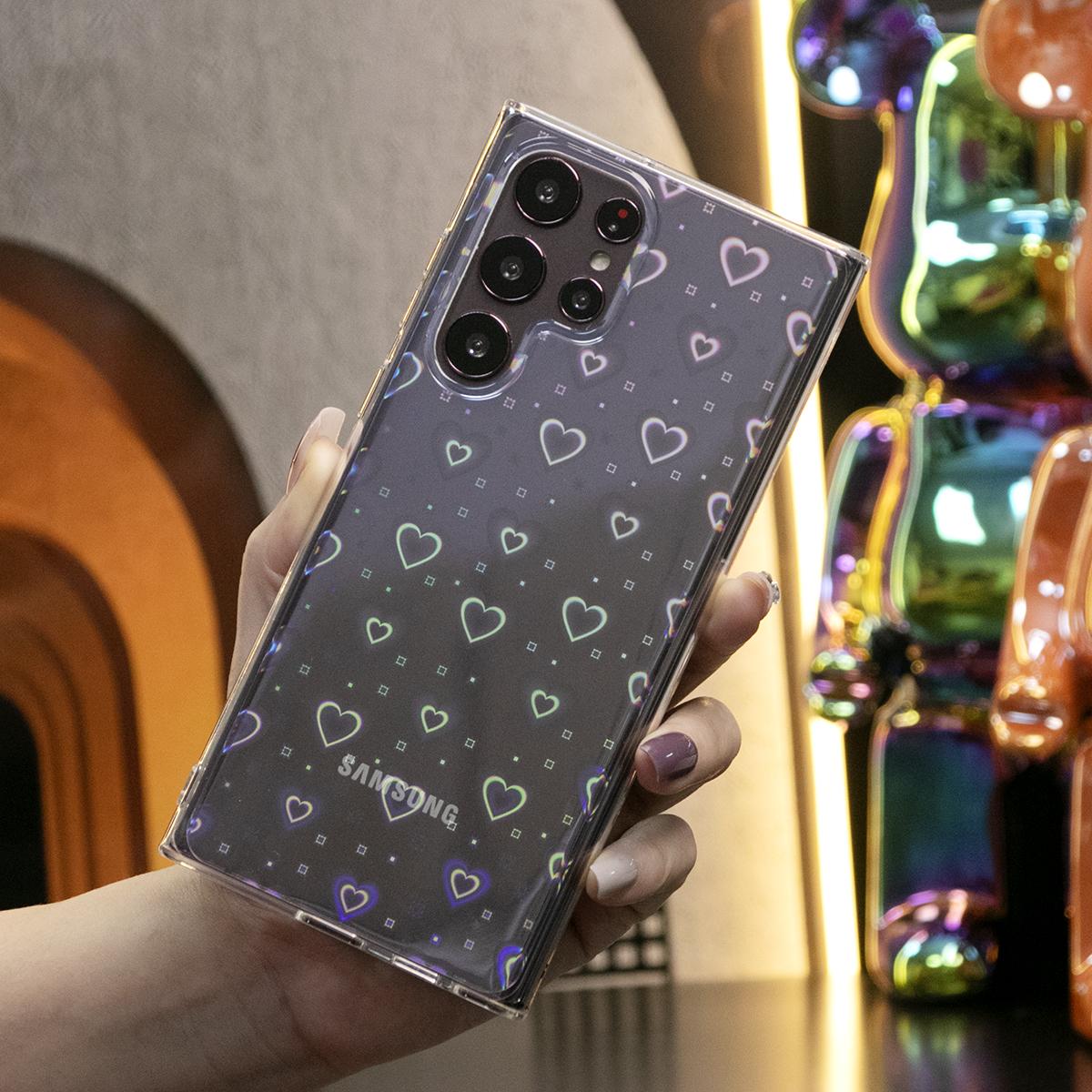 For Samsung S25Ultra S25 S24FE S24Ultra S23 S22 A55 A35 A25 A15 Plus Ultra Phone Case, Clear Laser Love Heart, Glitter Shockproof Hard Full Cover