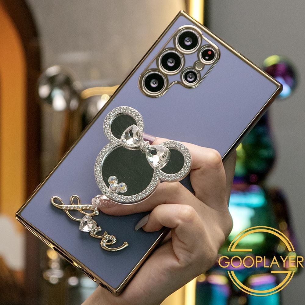 Mouse Head Mirror Pop Stand Kickstand Plating Phone Case For Samsung S25 S25Plus S25Ultra S24 S24FE S24Plus S24Ultra