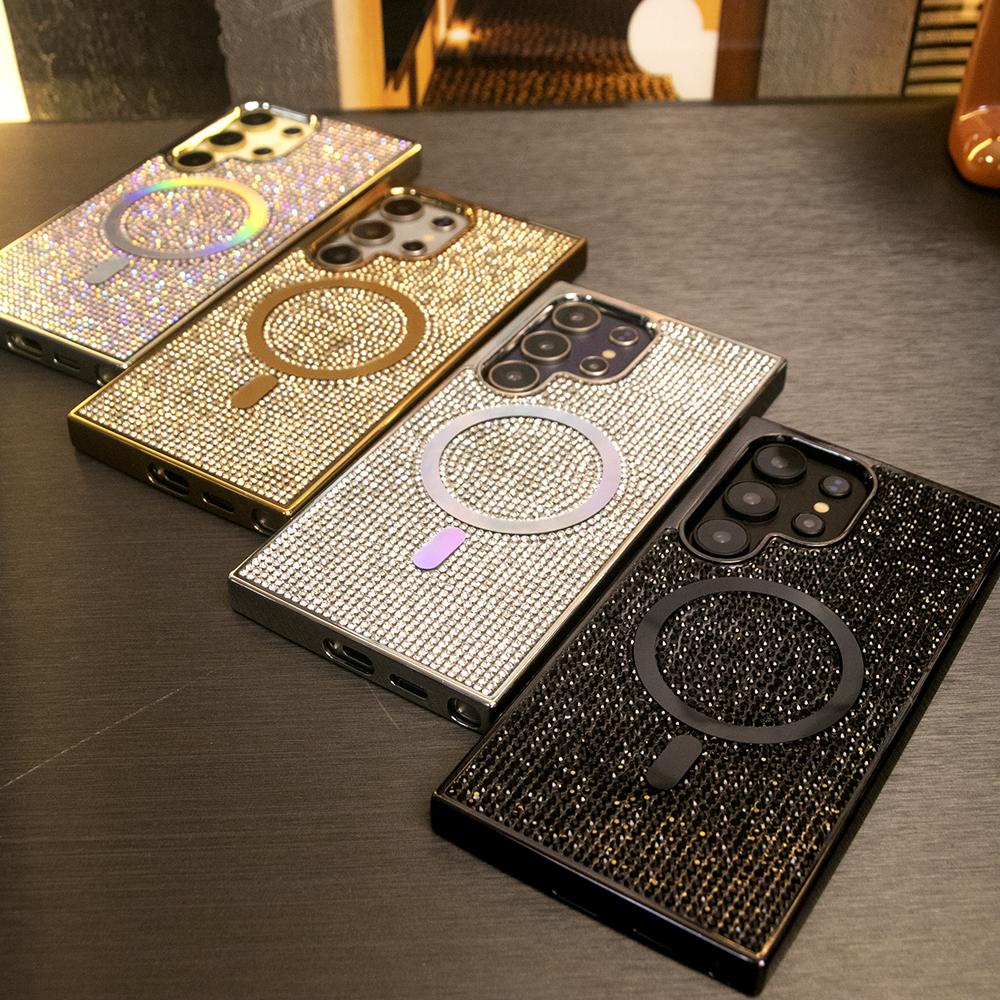 Colorful Glitter Rhinestone Plating Diamonds Strong Magnetic Wireless Charging Phone Case For Samsung S25Ultra S25+ S25 S24 S23 Ultra Shockproof Protection Soft Bumper Cover