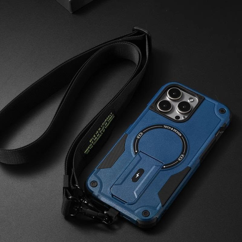 Anti-Dust Anti-Fall Heavy Duty Protection Shockproof Magnetic Phone Case Kickstand With Long Wristband for iPhone 16ProMax 16 15 14 13 12 11 Lanyard Bumper Matte Hard Cover