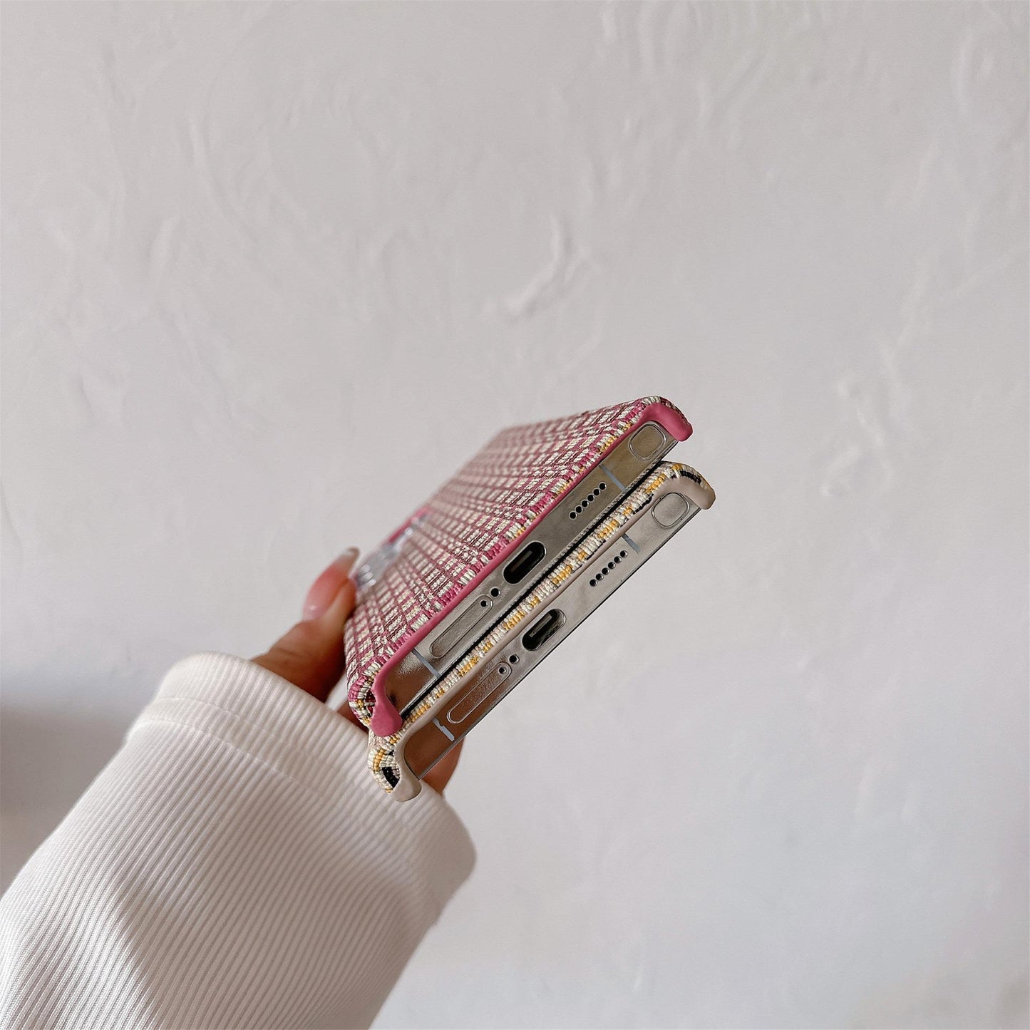 For Samsung S25Ultra S24 S23 S22 Phone Case, Simple Gradient Grid Mosaic Woven Pattern Fabrics Shockproof Hard Full Cover