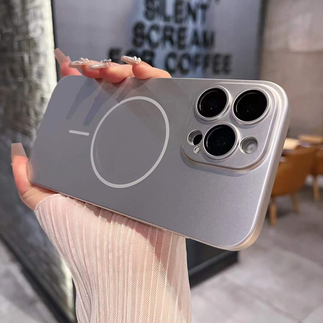 Slim Matte Fine Ring Metallic Glossy Strong Magnetic PC Phone Case For iPhone 16ProMax 16 15 14 13 12 11 Hand Feel Hard Full Cover