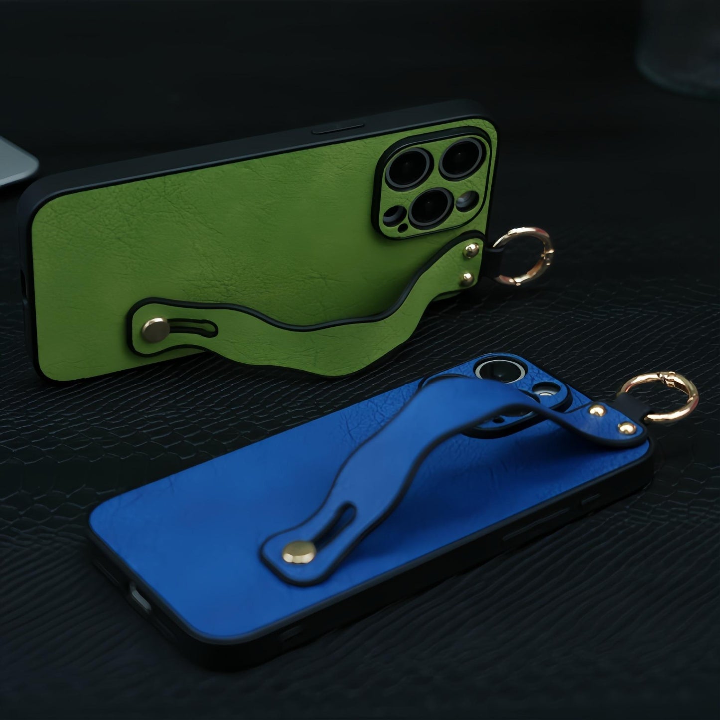 For iPhone 16ProMax 16 15 14 13 12 Case With Wave Wristband, Luxury Durable Faux Leather Kickstand Shockproof Phone Case