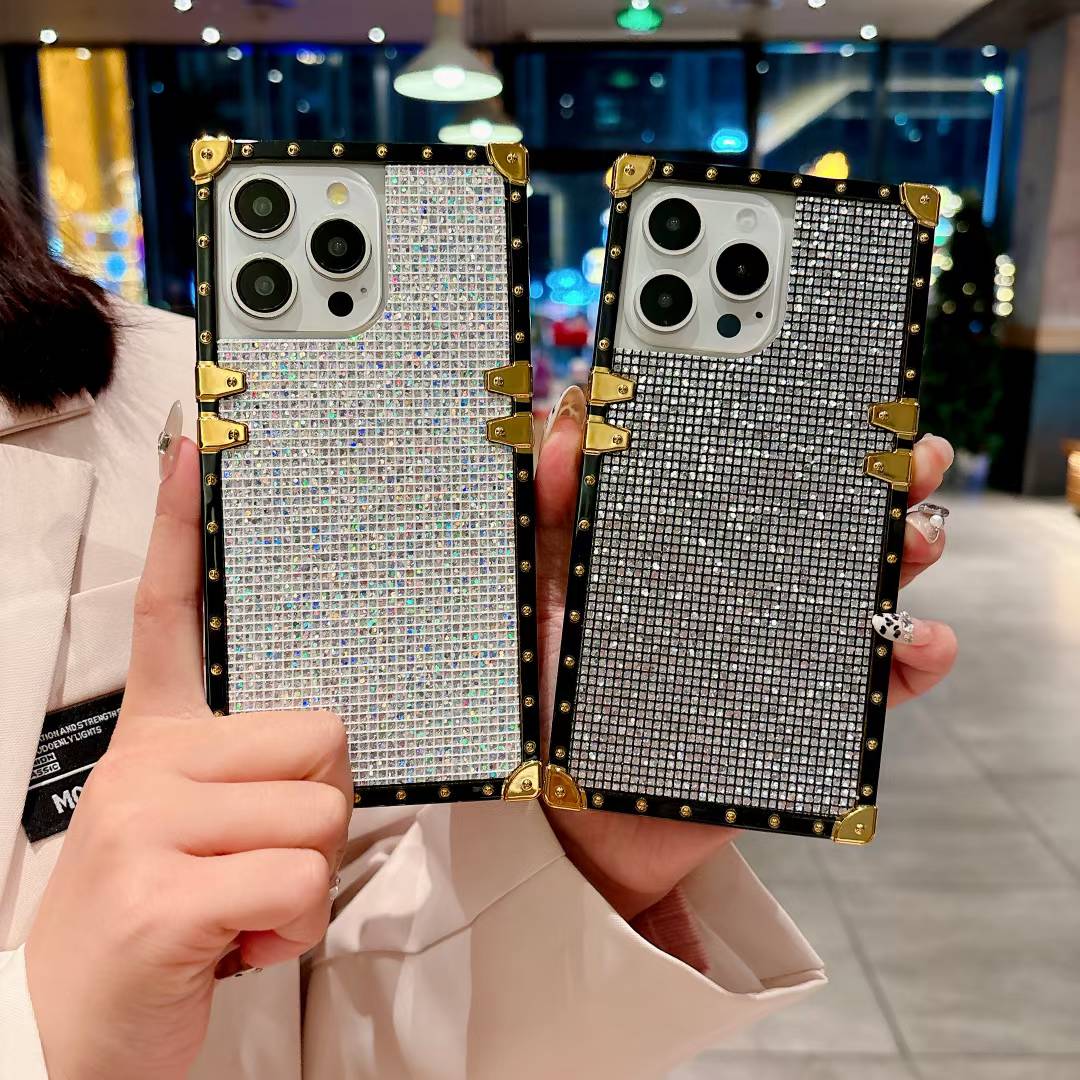 Luxury Glitter Bling Diamond Heavy Duty Protection Shockproof With Mirror Magnetic Kickstand Phone Case for iPhone 16ProMax 16 15 14 13 12 11 Pro Max Plus Fashion Square Case Back Soft Cover