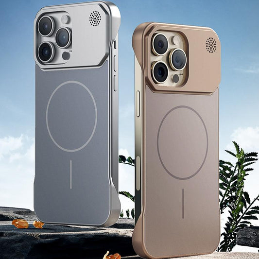Aromatherapy Frameless Heat Dissipation Aluminium Alloy Strong Magnetic Len Protection Phone Case For iPhone 16ProMax 15 14 13 12 11, Skin Feel Shockproof Hard Full Cover