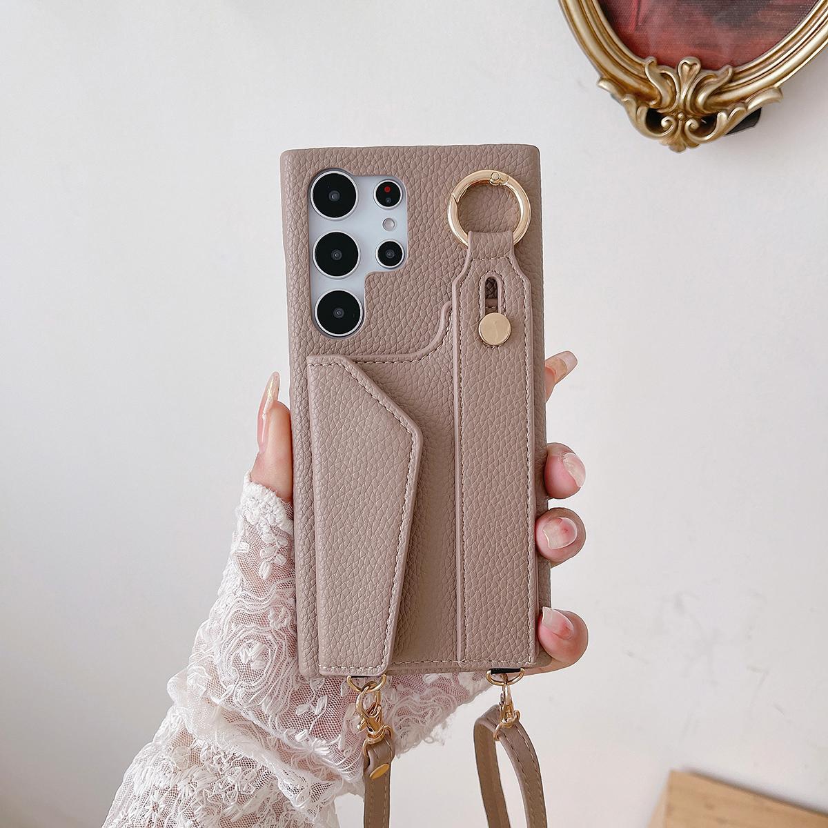 Wrist Strap Crossbody Leather Wallet Case For Samsung S25Ultra S25 S24Ultra S24 S23 S23FE S22 Plus A25 A54 A55 A35 A25 A15 Card Holder Lanyard Cover