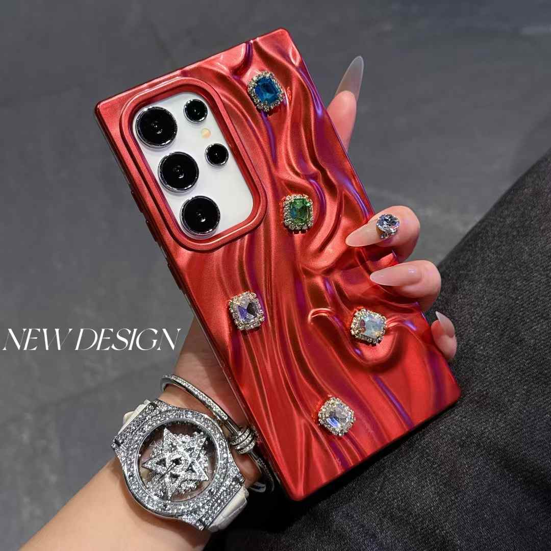 For Samsung S25Ultra S25 S24 A56 A55 A54 A36 A35 A26 A25 A16 A15, Rhinestone Fancy Shape Cool Wrinkled Tin Foil Pattern Plating Hollow Heat Dissipation Case Cooling Soft Back Cover