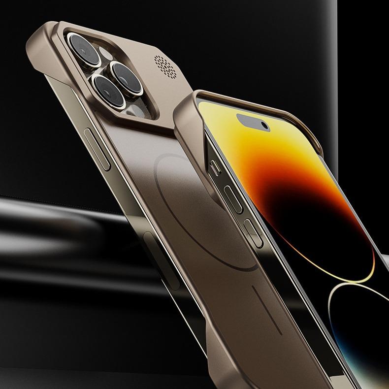 Aromatherapy Frameless Heat Dissipation Aluminium Alloy Strong Magnetic Len Protection Phone Case For iPhone 16ProMax 15 14 13 12 11, Skin Feel Shockproof Hard Full Cover