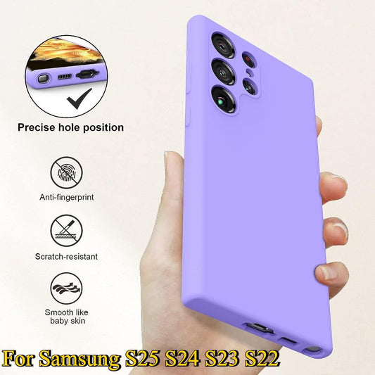 Slim Liquid Silicone Rubber Shockproof Phone Case For Samsung S25 S24 S23 S22, Soft Anti-Scratch Microfiber Lining Protection Case