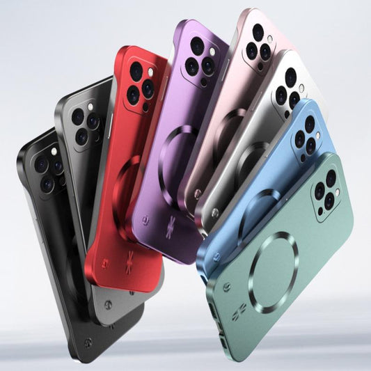 For iPhone 16ProMax 16 15 14 13 Phone Case, Matte Metallic Paint Magnetic PC Frameless Ultra Slim, Full Camera Cover Protection Hard Cover