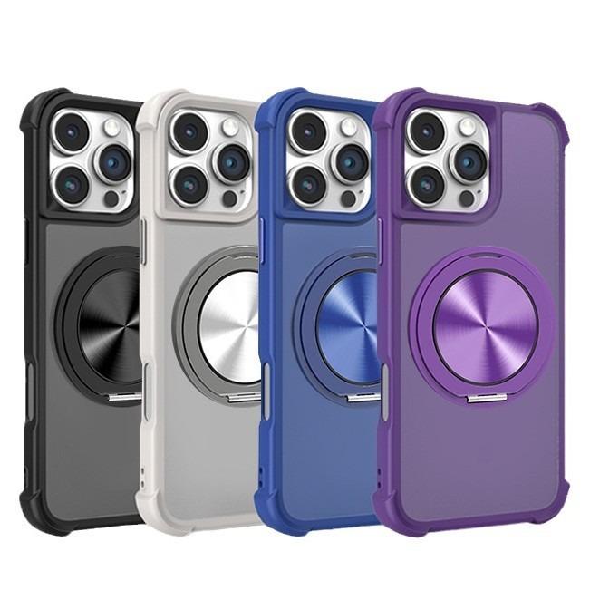Four Corner Shockproof Slim PC Strong Magnetic Phone Case with 360 Rotating Metal Kickstand For iPhone 16ProMax 15 14 13 12 Skin Feel Bumper Shockproof Hard Full Cover