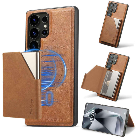 For Samsung S25 S24 S23 A16 A15 A36 A35 A56 A55 A53 Leather Phone Case with Strong Magnetic Wallet, Anti-Fall Card Bag Kickstand for Magsafe Shockproof Business Hard Full Cover