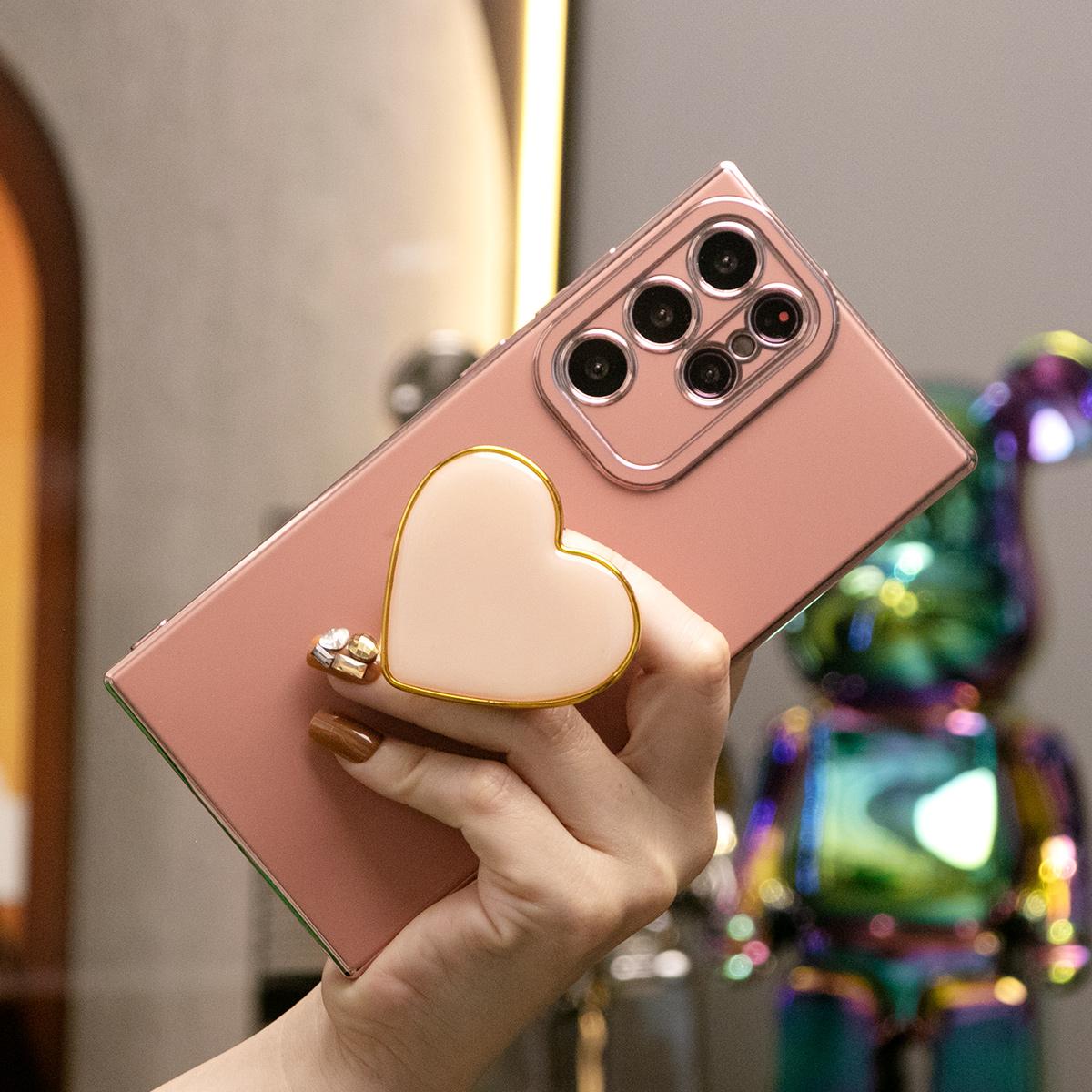 Love Heart Kickstand Pop Stand Plating Soft Phone Case For Samsung S25Ultra S25 S24Ultra S24FE S24 S23 S22 A15 A16 A25 A35 A53 A54 A55