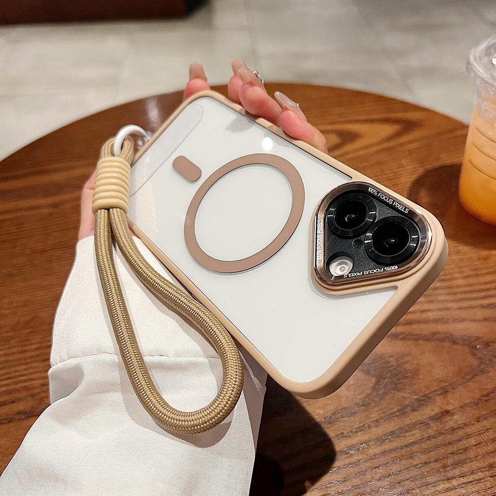 Colorful Crystal High Definition Clear Magnetic Phone Case with Woven Wristband For iPhone 16ProMax 16 15 14 13 12 11 Pro Max Plus Transparent HD Len Protection Hard Full Cover