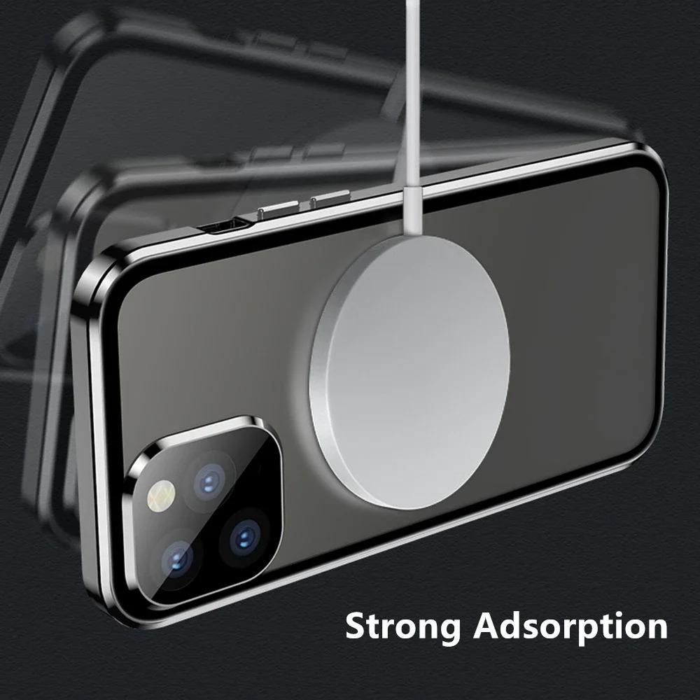 Double Sided HD Glass Matte Back Cover Aluminium Alloy For Magsafe Full Cover 360 Magnetic Ring High Definition Metal Case For iPhone 16ProMax 16 15 14 13 12 Pro Max Glass Full Cover