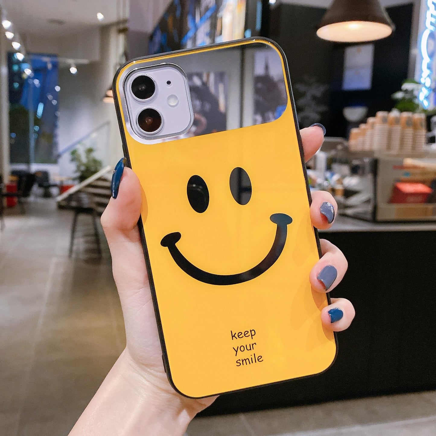 For iPhone 16ProMax 16 15 14 13 12 11 XR X/XS XSMax Phone Case, Luxury Glitter Mirror Smiling Face Plating Acrylic, Camera Protection Hard Full Cover