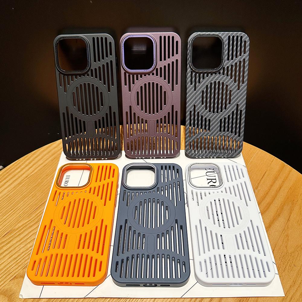 For iPhone 16ProMax 16 15 14 13 12 Plus Pro Max Phone Case, Hollow Out Matte Cooling Magnetic PC Ultra Light, Heat Dissipation Metal Lens Protection Soft Full Cover