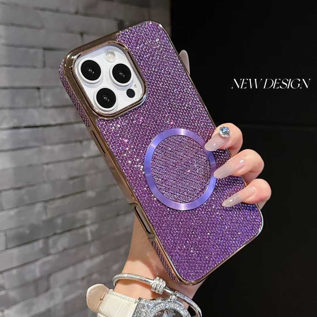 For iPhone 16ProMax 16 15 14 13 12 11 Phone Case, Luxury Slim Glitter Magnetic Pattern Plating Matte Leather Len Protection Shockproof Hard Full Cover