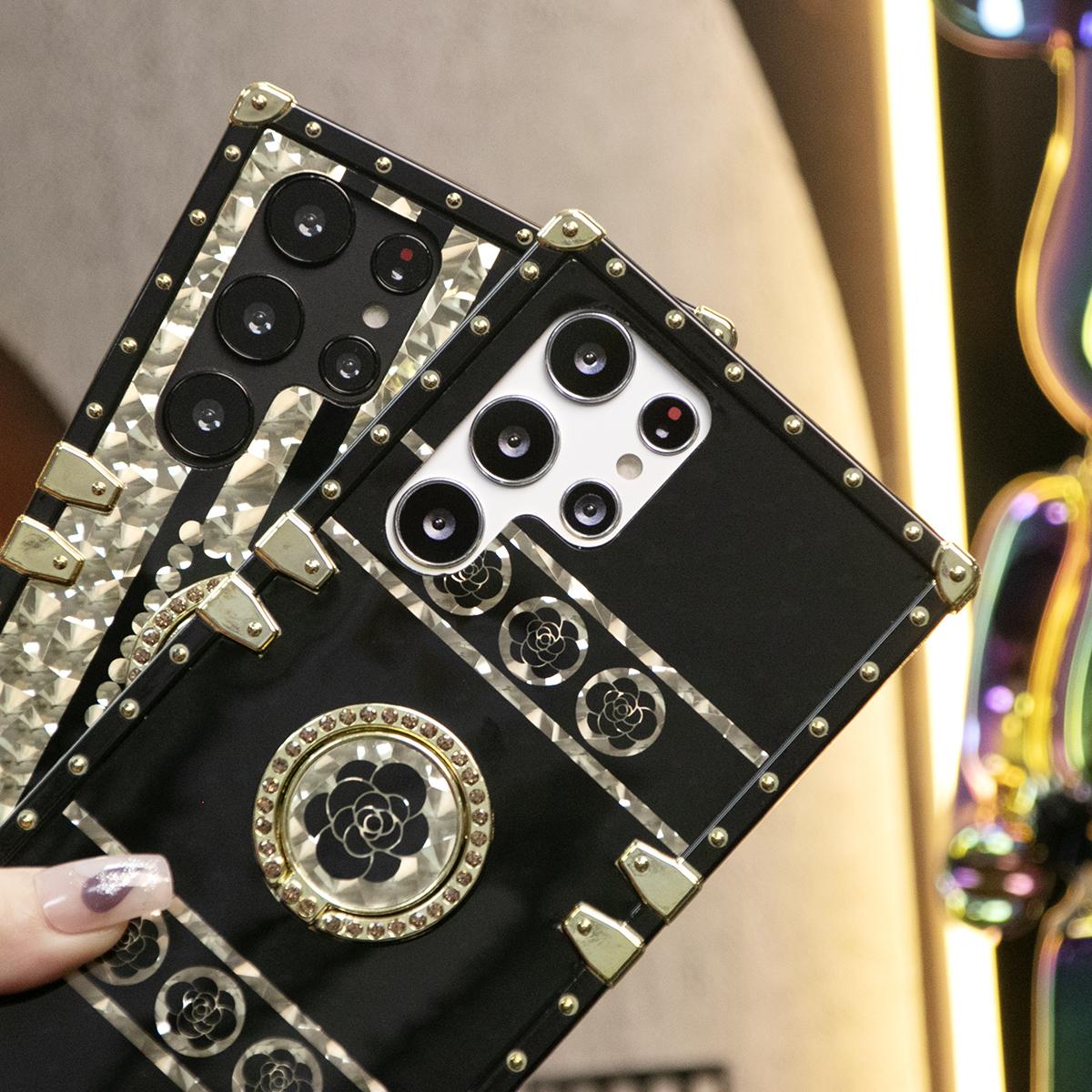 Luxury Glitter Dazzling Phantom Flower Heavy Duty Protection Cover Ring Stand Phone Case For Samsung S25Ultra S25 S24 S23 S22 S21 FE Plus Ultra Note20 A15 A16 A25 A34 A35 A52 A53 A54 A55