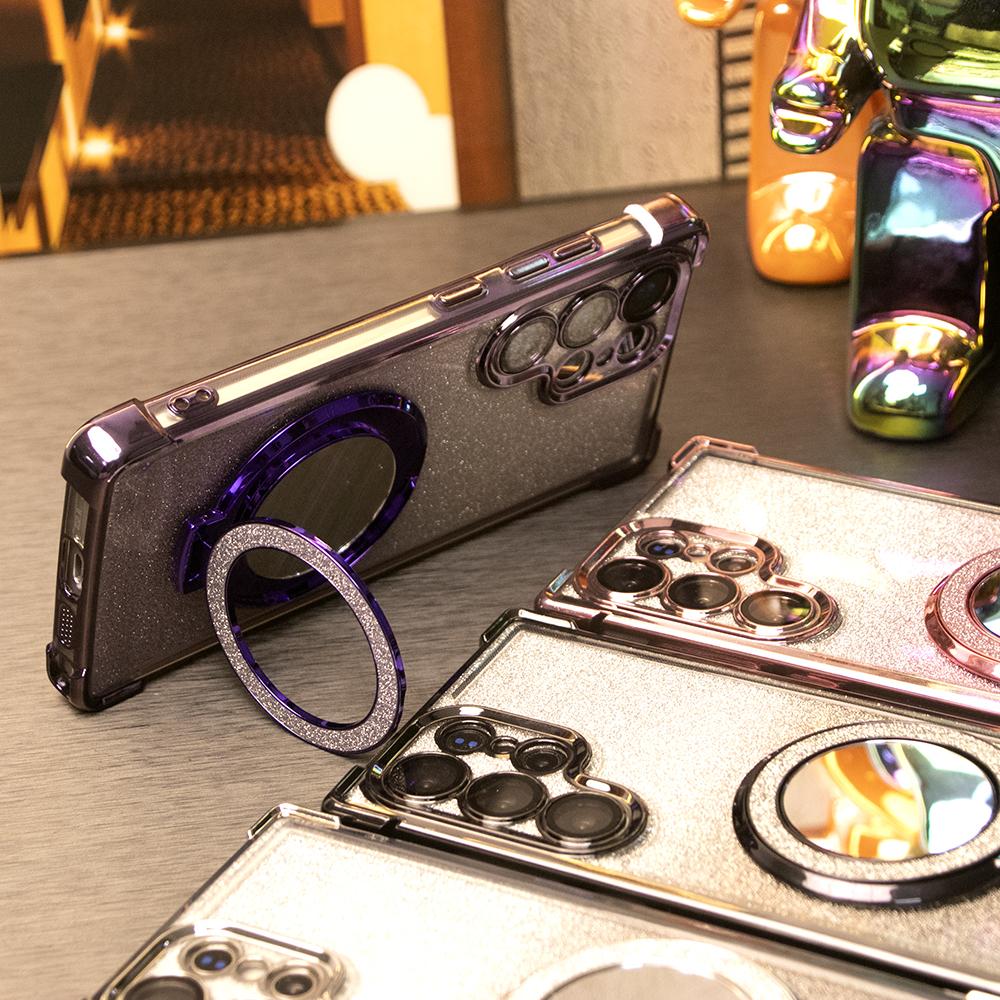 Gradient Plating Four Corners Shockproof Mirror Kickstand Case for Samsung S25Ultra S25+ S25 S24Ultra S24FE S24 S23 FE S22 Plus A53 A54 A55 Transparent Hard Acrylic Hybrid Bumper Armor Cover