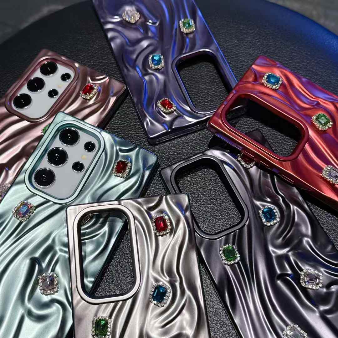 For Samsung S25Ultra S25 S24 A56 A55 A54 A36 A35 A26 A25 A16 A15, Rhinestone Fancy Shape Cool Wrinkled Tin Foil Pattern Plating Hollow Heat Dissipation Case Cooling Soft Back Cover