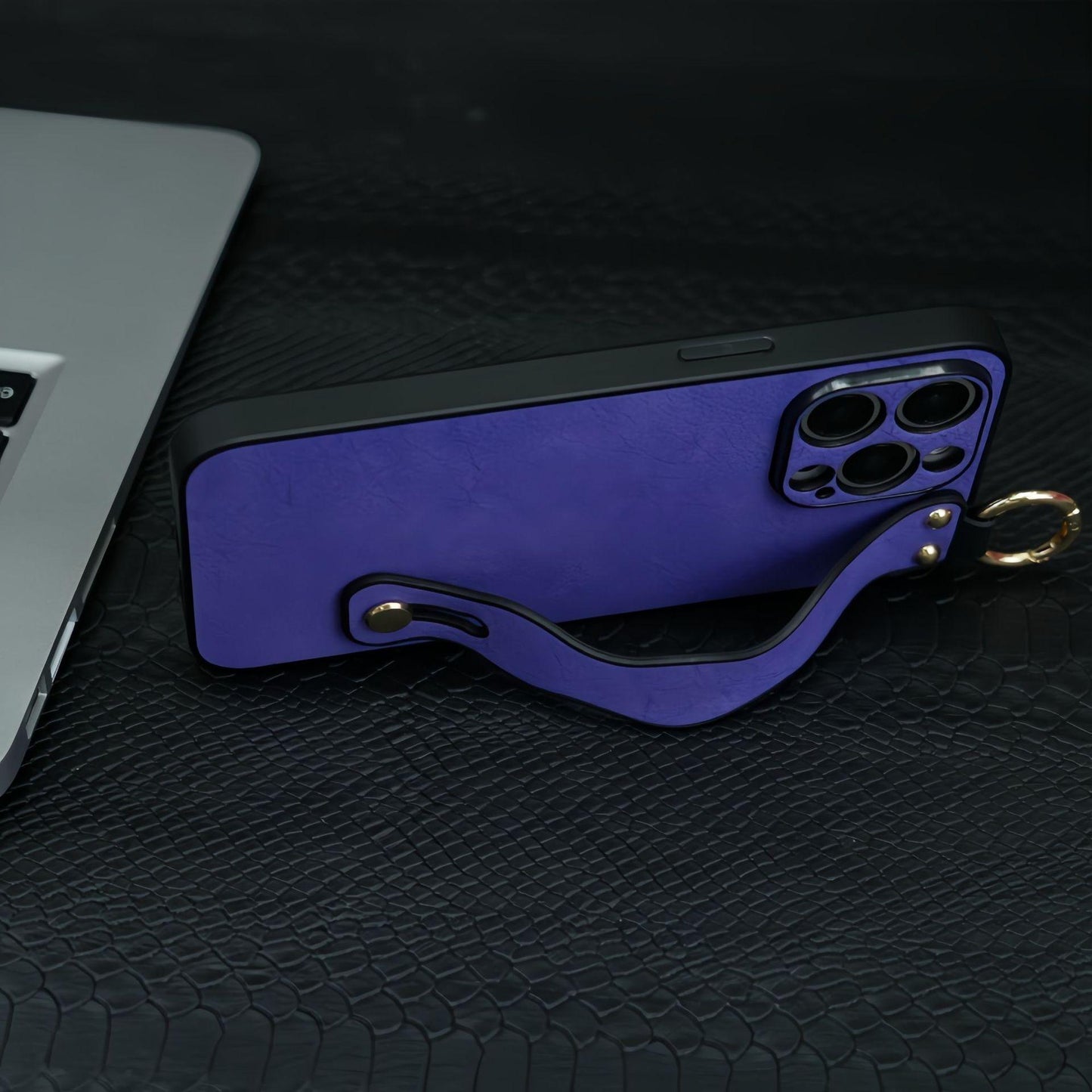 For iPhone 16ProMax 16 15 14 13 12 Case With Wave Wristband, Luxury Durable Faux Leather Kickstand Shockproof Phone Case