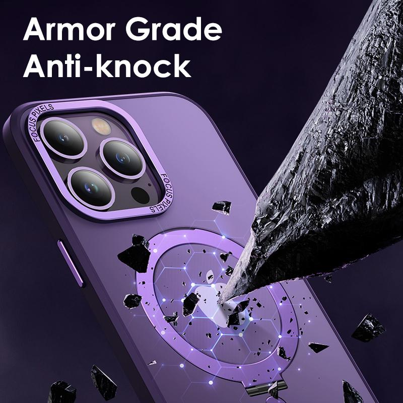 Aluminum Magnetic Stand Phone Case For iPhone 16 15 14 13 12 Pro Max Metal Lens With Bracket Cover For Magsafe Wireless Charger