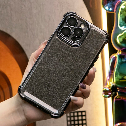 Glitter Clear Four Corners Anti Fall Transparent Plating Phone Case For iPhone 16 15 14 13 12 11 XR XSMax X/XS Built-in Camera Protector Hard Full Cover