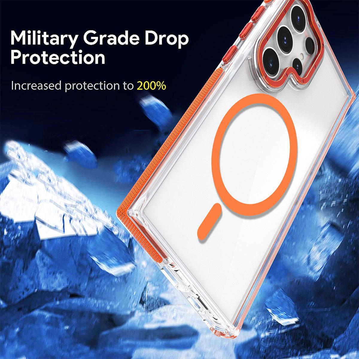 Clear Dual Color Strong Magnetic Wireless Charging Case For Samsung S25Ultra S24+ S23FE A14 A15 A16 A24 A25 A34 A35 A54 A55 Clear Shockproof Metal Camera Frame Bumper TPU Acrylic Hard Cover