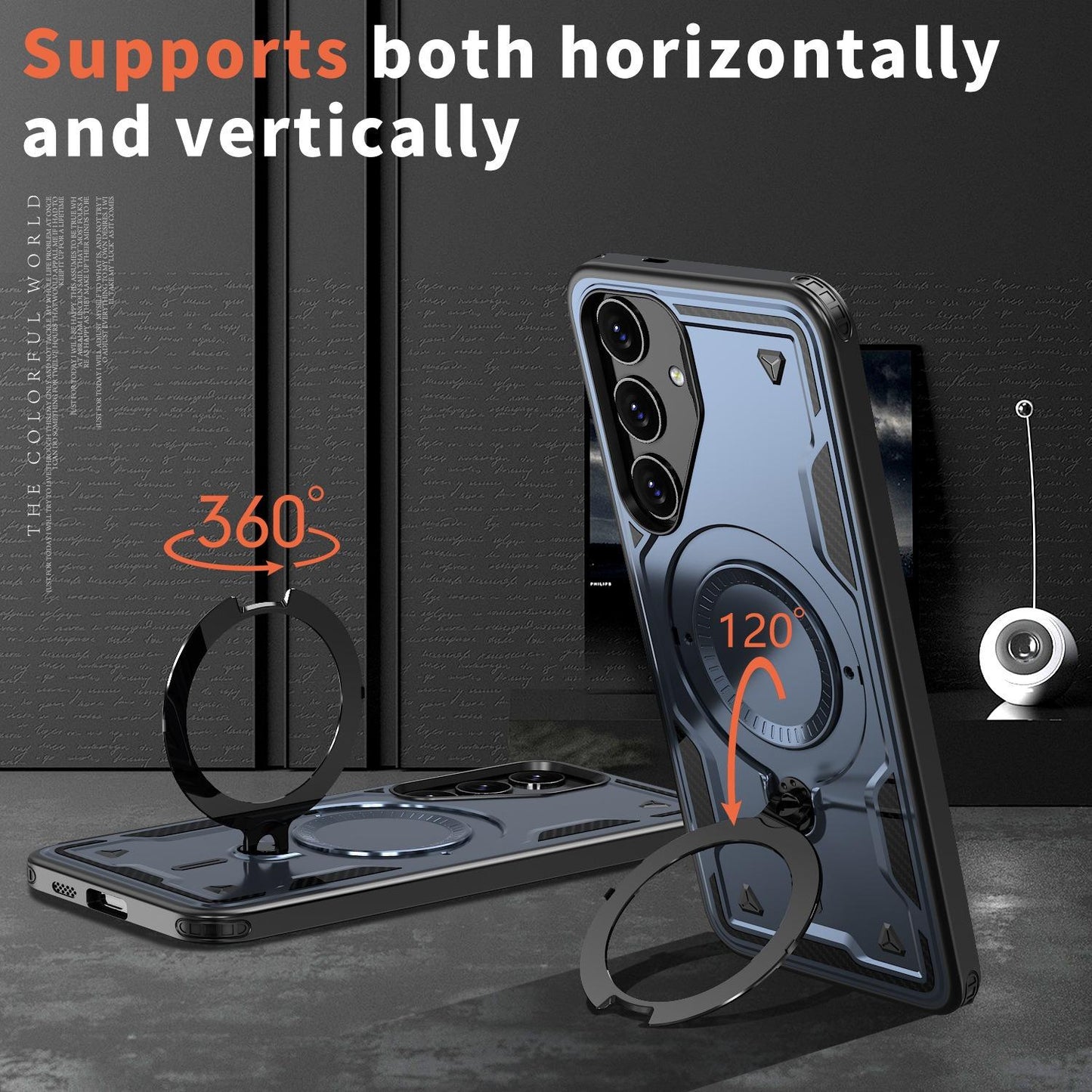 Anti-Dust Anti-Fall Heavy Duty Protection Shockproof Magnetic Phone Case With Rotating Metal Kickstand for Samsung S25Ultra S24 S23FE S23 A06 A05 A16 A15 A25 A35 A55 Bumper Matte Hard Cover