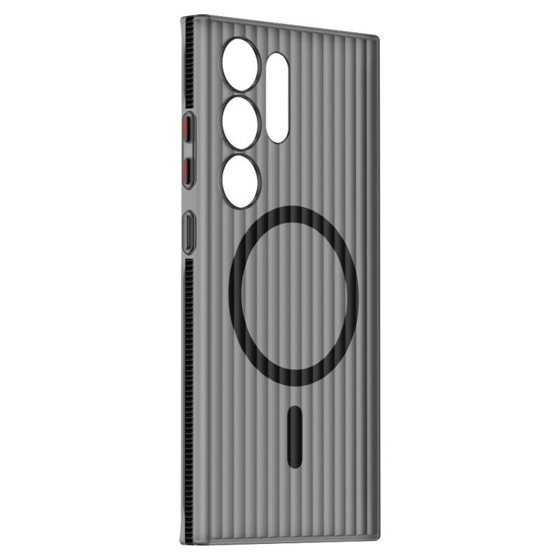 Corrugated Grille Magnetic Hard Polycarbonate Ultra-Thin Light Shockproof Phone Case with Bumper Strip for Samsung S25Ultra S24 S23 Matte Frozen Fog Thin High Transparency Full Cover