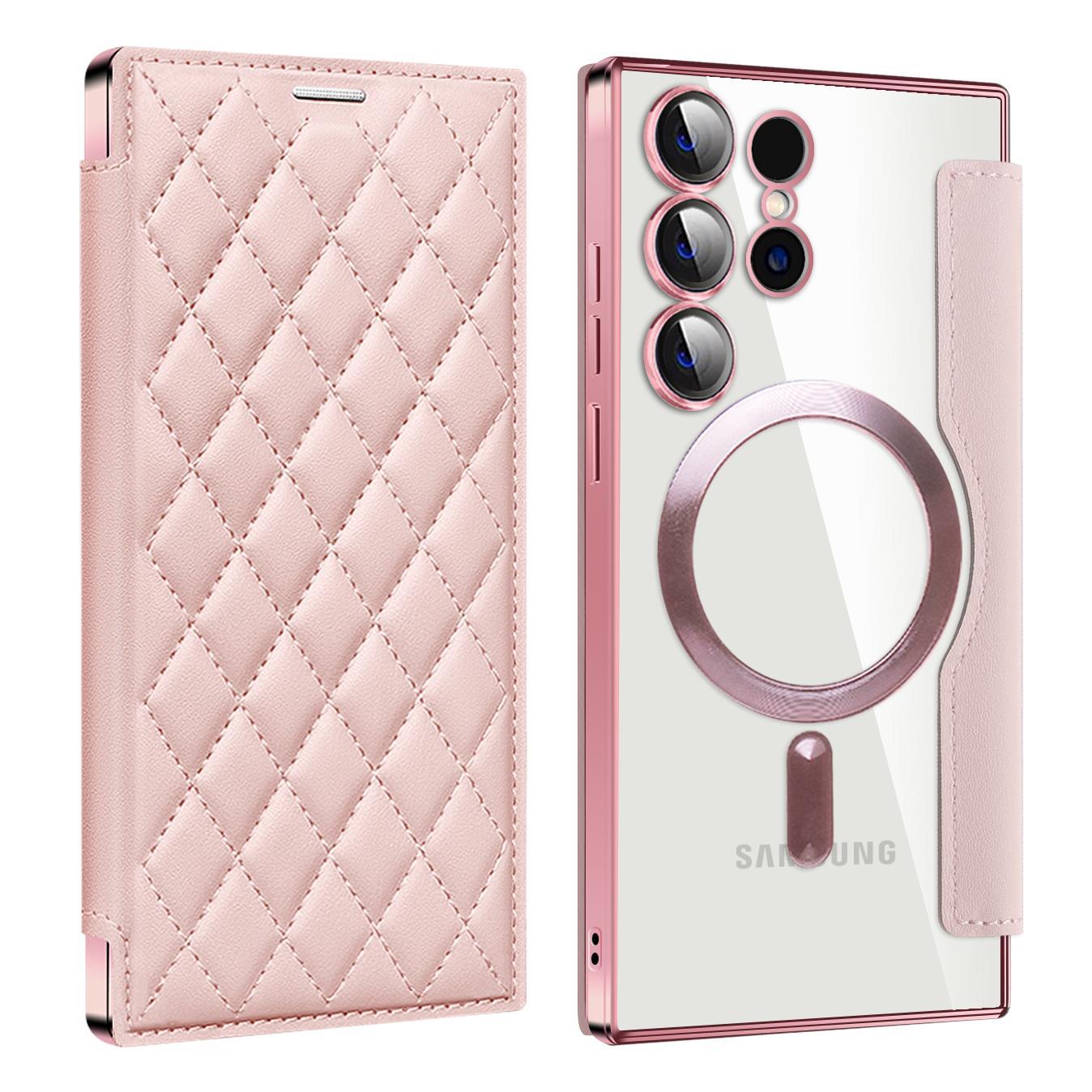 Magnetic Suction Flip Leather Case For Samsung S25 S24 S23 S22 for Magsafe Case High Leather Equipped With Lens Film Case