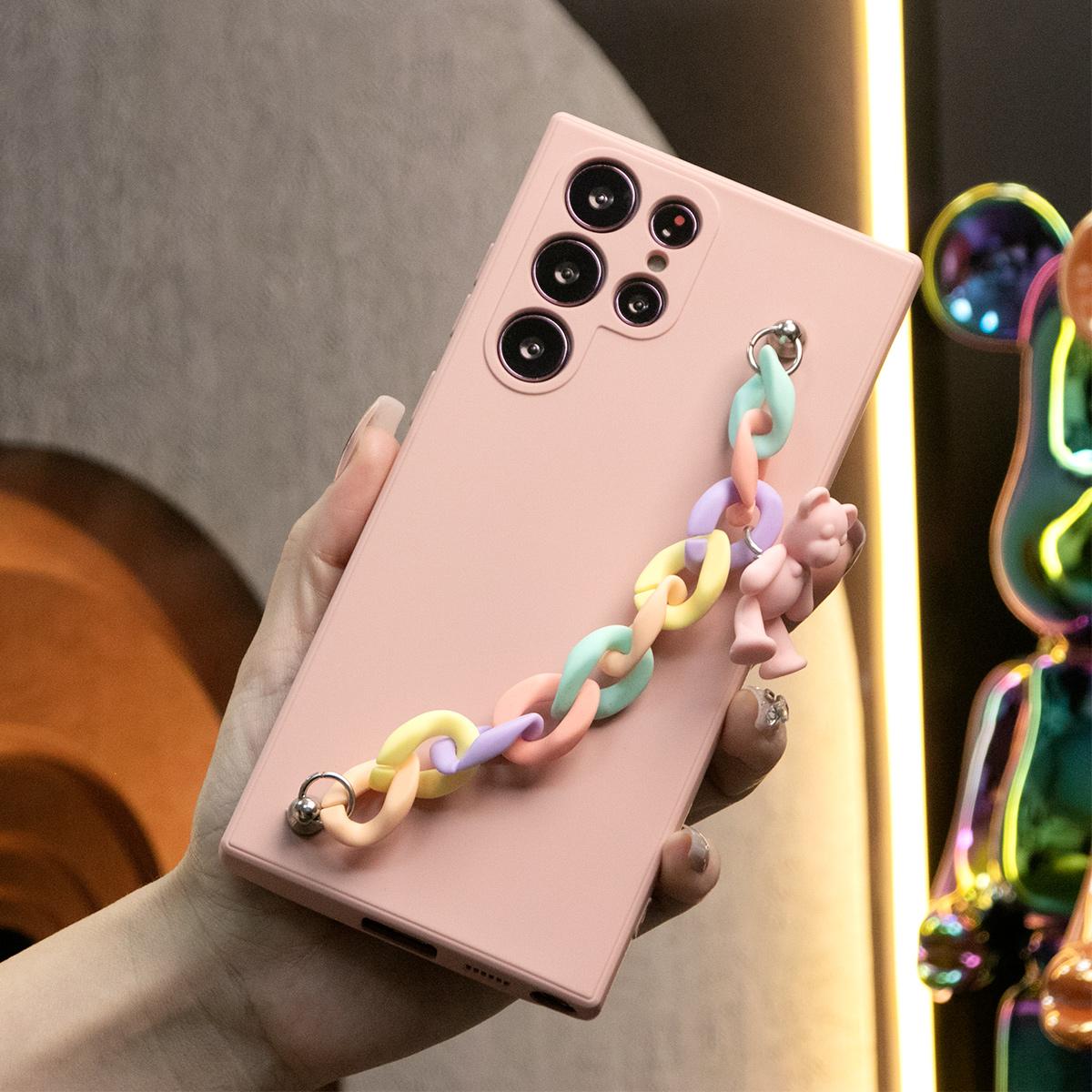 Liquid Silicone Matte Shockproof Phone Case with Bear Colorful Charm For Samsung S25 S24 S23 S22 S21 Note20 Plus Camera Protect Soft Cover S23 FE