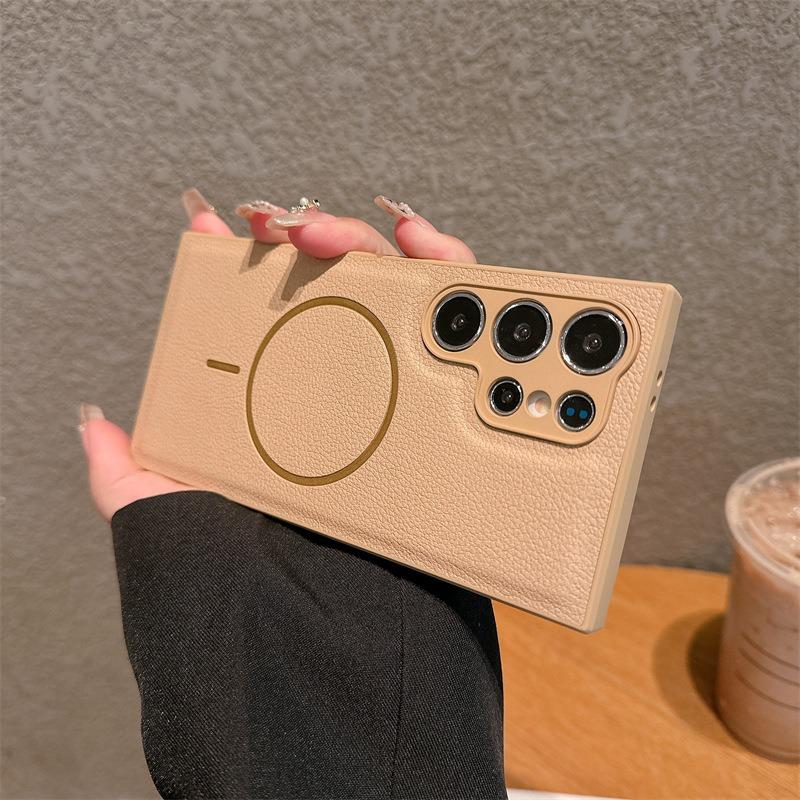 For Samsung S25Ultra S25 S24 S23 Phone Case, Luxury Slim Fine Line Magnetic Matte Leather Emboss Pattern Len Protection Shockproof Hard Full Cover