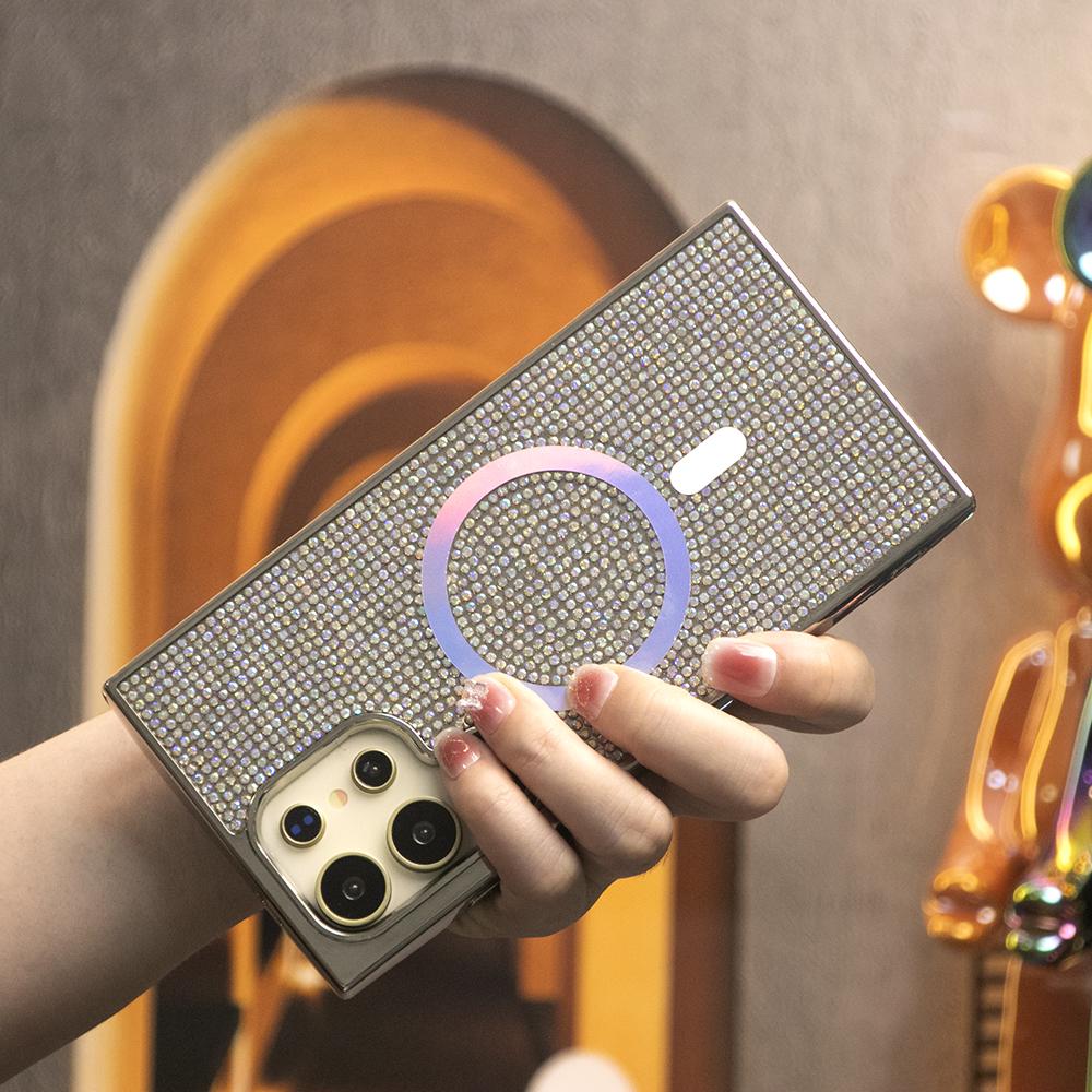 Colorful Glitter Rhinestone Plating Diamonds Strong Magnetic Wireless Charging Phone Case For Samsung S25Ultra S25+ S25 S24 S23 Ultra Shockproof Protection Soft Bumper Cover
