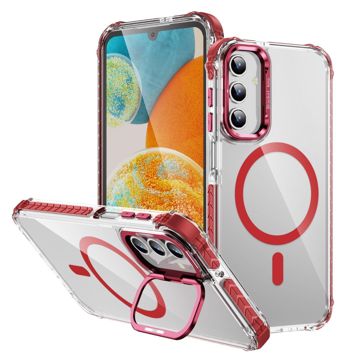 HD Transparent Anti-Dust Four Corner Anti-Fall Bumper Shockproof Strong Magnetic Phone Case With Metal Camera Kickstand for Samsung S25Ultra S24 S23FE S23 A14 A15 A25 A35 A54 A55