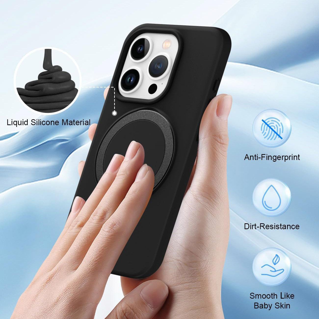 Strong Magnetic Kickstand Phone Case For iPhone 16 15 14 13 12 for MagSafe, Skin-friendly Liquid Silicone Shockproof with Microfiber Lining Full Cover
