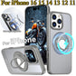 For iPhone 16 15 14 13 12 11 Phone Case with 360 Degree Rotate Ring Kickstand, Matte Crystal Magnetic Metal Camera Frame Shockproof Hard Full Cover